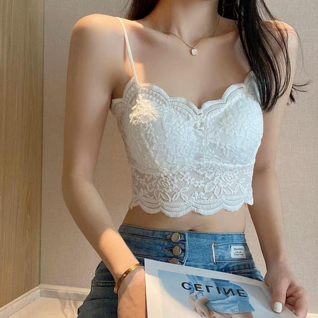 Áo kiểu bra 2 dây PINKSTORE29 chất ren thêu họa tiết, dáng ôm gợi cảm A5660