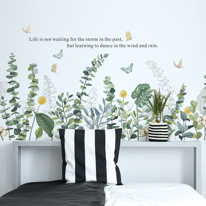 Decal trang trí chất liệu PVC loại 1 dày dặn, sắc nét, trang trí phòng khách, quán cafe- chân tường hoa cỏ- mã sp LV09