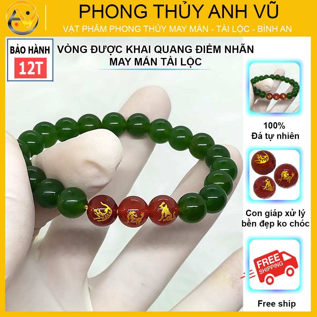 Vòng đá mã não tam hợp dần ngọ tuất - size 8 10ly cho nữ mệnh mộc, mệnh hỏa - có khai quang điểm nhãn may mắn tài lộc - bảo hành 12 tháng - PHONG THỦY ANH VŨ