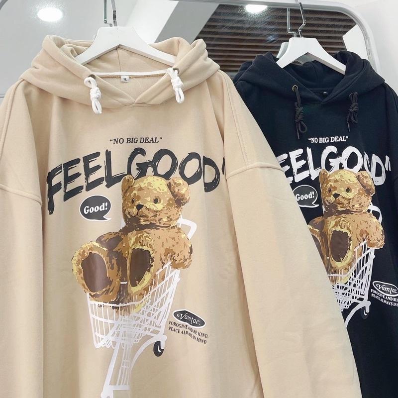 Áo Hoodie Nỉ Bông Unisex GẤU màu ĐEN/TAN Nam nữ unisex Áo Khoác Hoodie form rộng Jaystoree