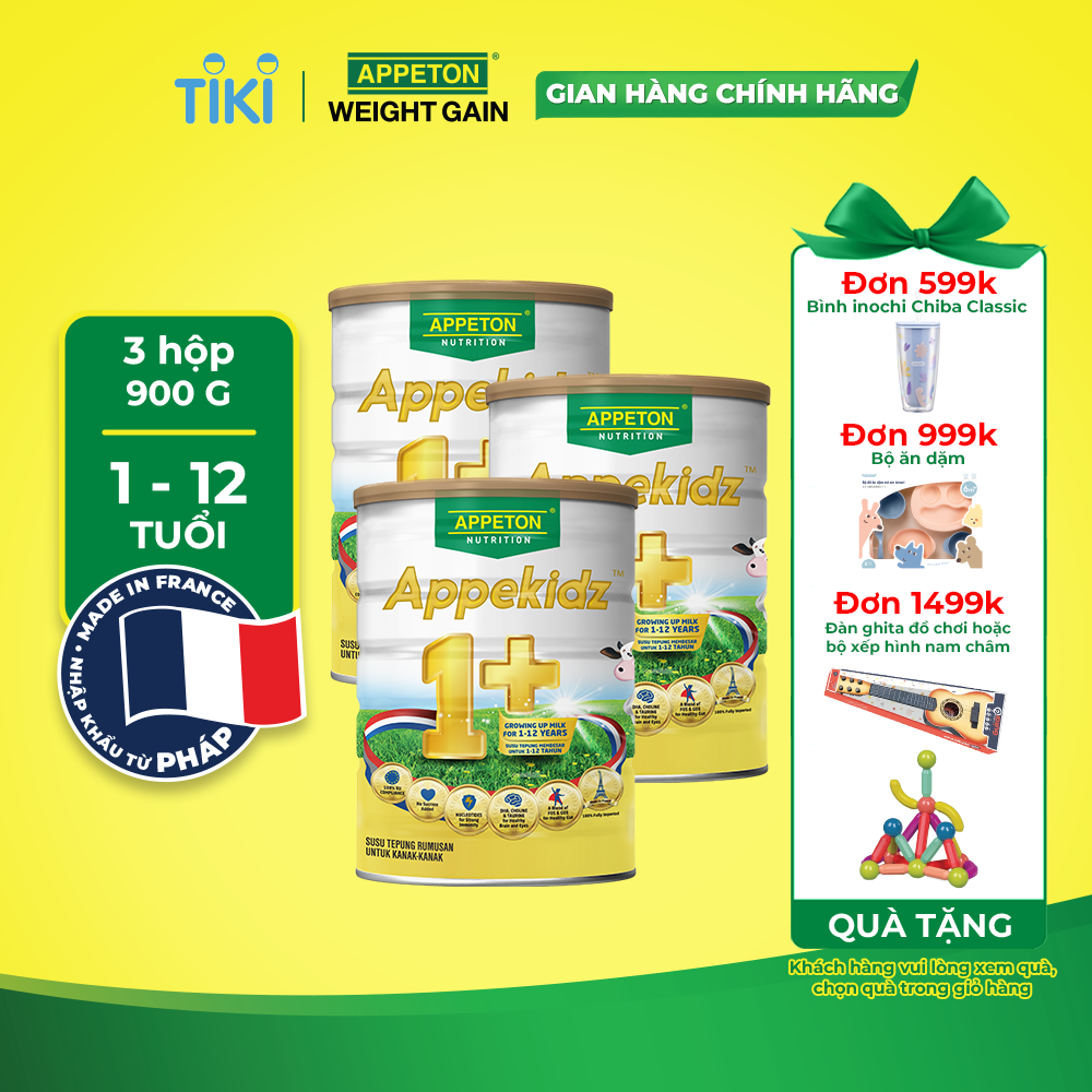 Combo 3 Sữa dinh dưỡng Appeton Appekidz 1+ dành cho trẻ 1-12 tuổi - Lon 900g