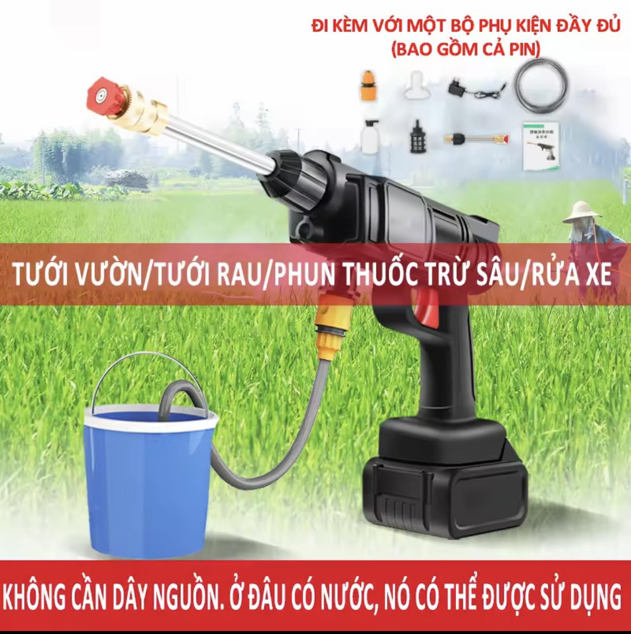 Máy Rửa Xe Chuyên Dụng Pin 10 Cell Siêu Trâu - Máy Xịt Rửa Tăng Áp 199V Chuẩn Động Cơ Lõi Đồng Siêu Khỏe Hàng Mới