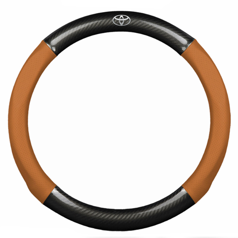 Bọc vô lăng TTAUTO cho xe ô tô chất liệu da vân carbon cao cấp có logo TOYOTA (Đen Nâu)