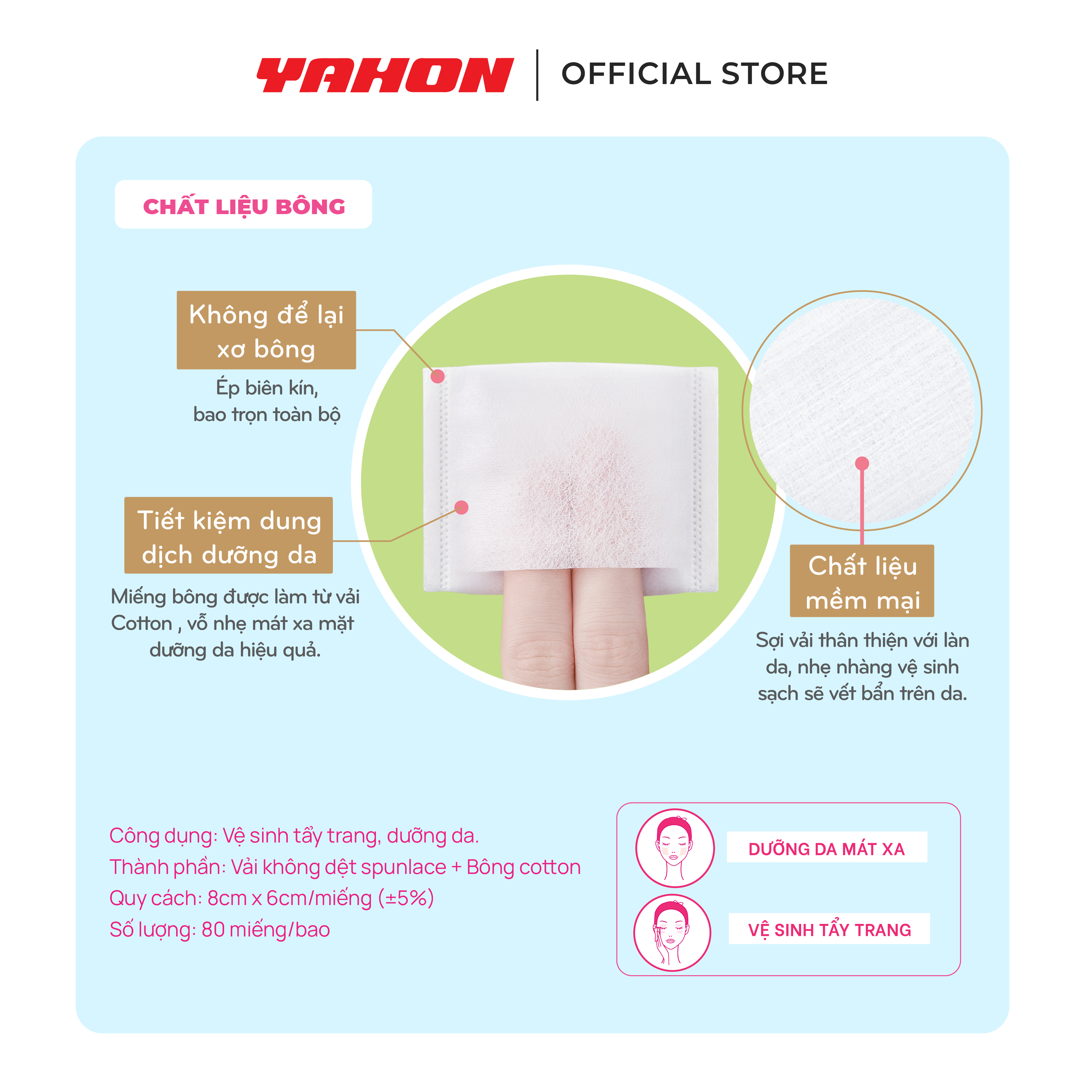 Bông Tẩy Trang Dạng Túi Xỏ Ngón POP-PUF 6x8cm | Không Để Lại Xơ Bông, Mềm Mịn | 30 Miếng/Hộp