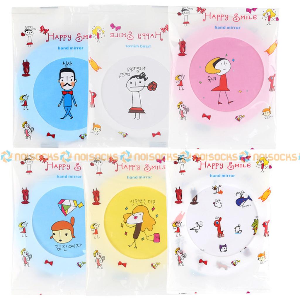 Gương trang điểm mini, gương tròn bỏ túi siêu cute Họa Tiết Hoạt Hình, nhiều mẫu, viền kim loại