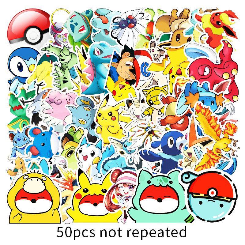 Set 50 sticker hình pokemon, pikachu dễ thương, chống thấm nước, bóc dán dễ dàng