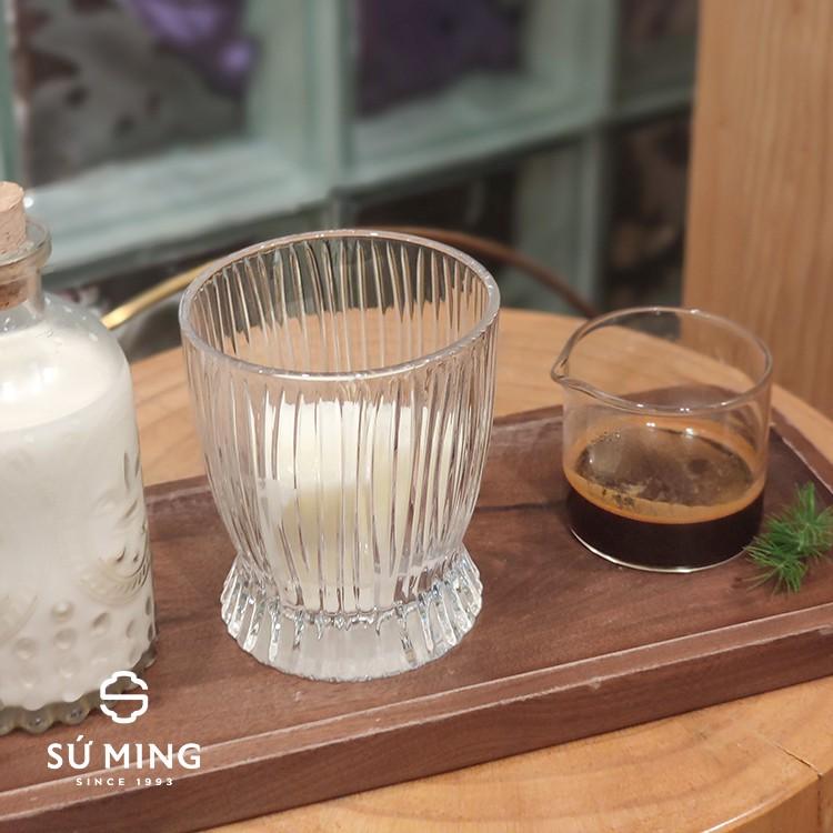 Bộ 6 Cốc Thuỷ Tinh, Ly Thủy Tinh Chịu Nhiệt Viền Vàng Sọc Vân Gỗ | Ly Whisky | Decor quán Bar phong cách Châu Âu