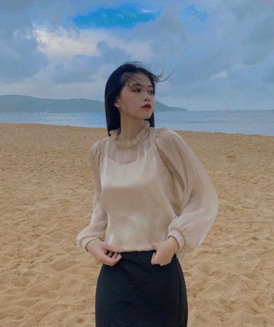 Áo voan tơ nhũ kèm lót