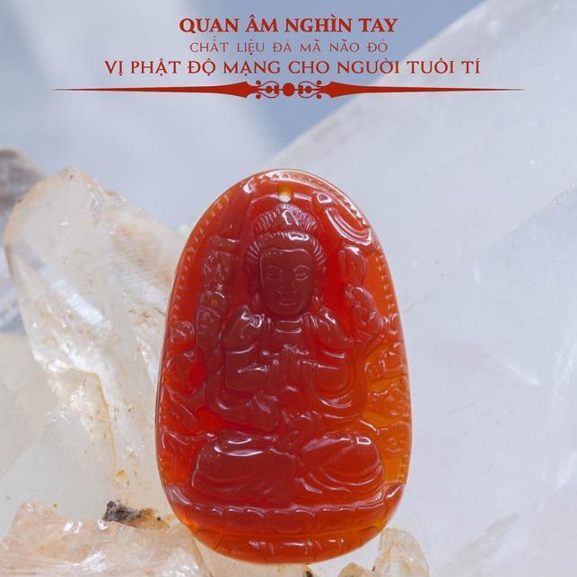 Mặt dây chuyền Thiên Thủ Thiên Nhãn Mã Não Đỏ tự nhiên - Phật Độ Mạng cho người tuổi Tý - PBMRAGA01