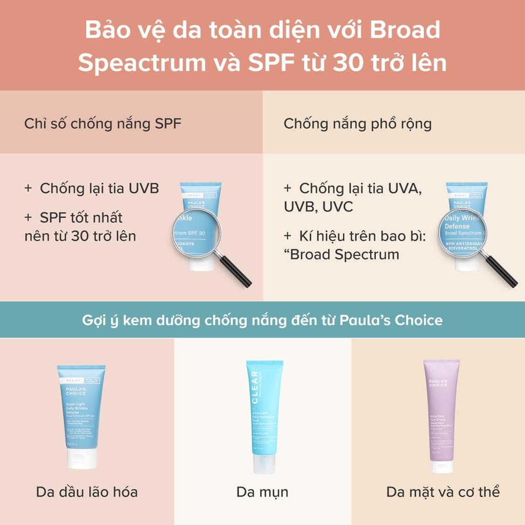 Kem chống nắng dành cho da mụn Paula's Choice Clear Ultra-Light Daily Hydrating Fluid Broad Spectrum SPF 30+ (Mã 6130)