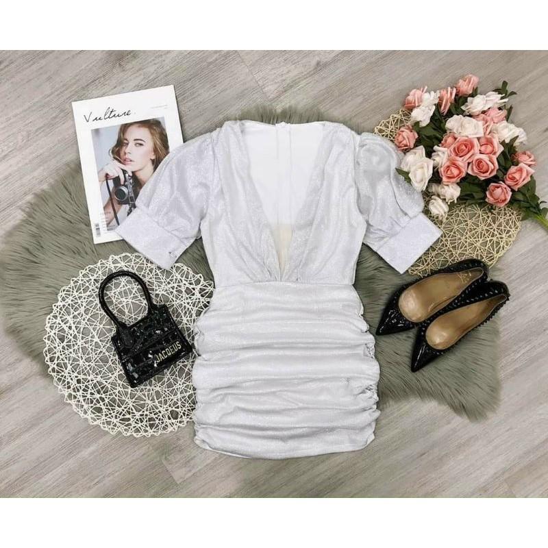 Đầm body nhún tay phồng