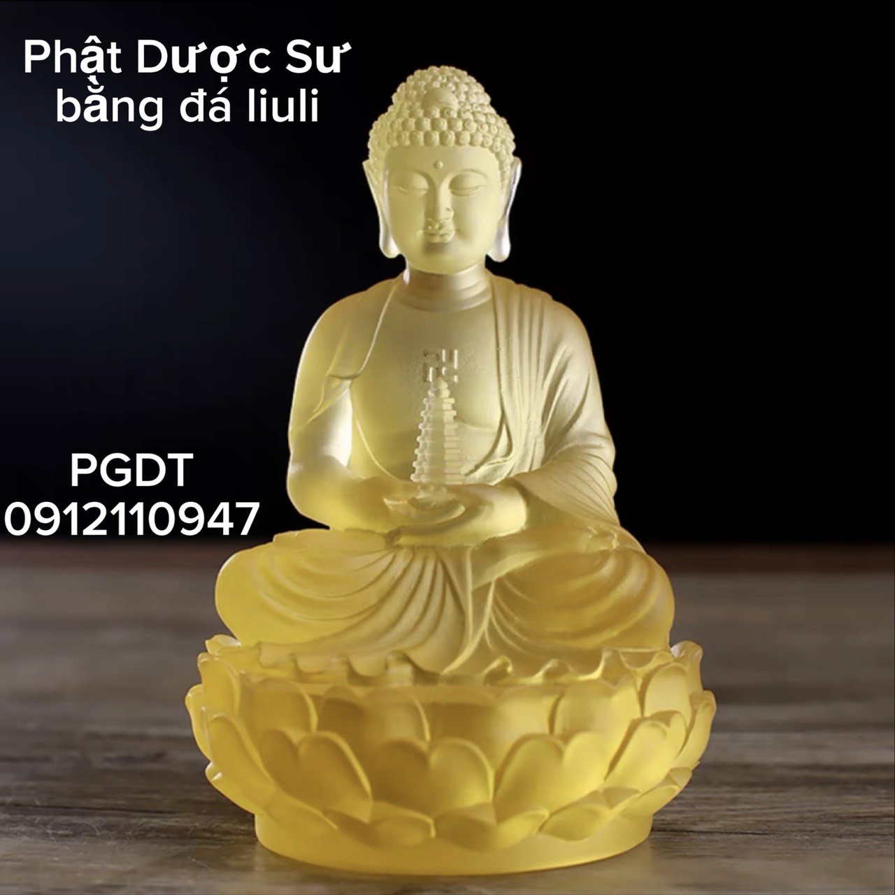 Tôn tượng Phật Dược Sư kiểu Tịnh Độ cỡ 12.5cm - bằng ngọc liuli