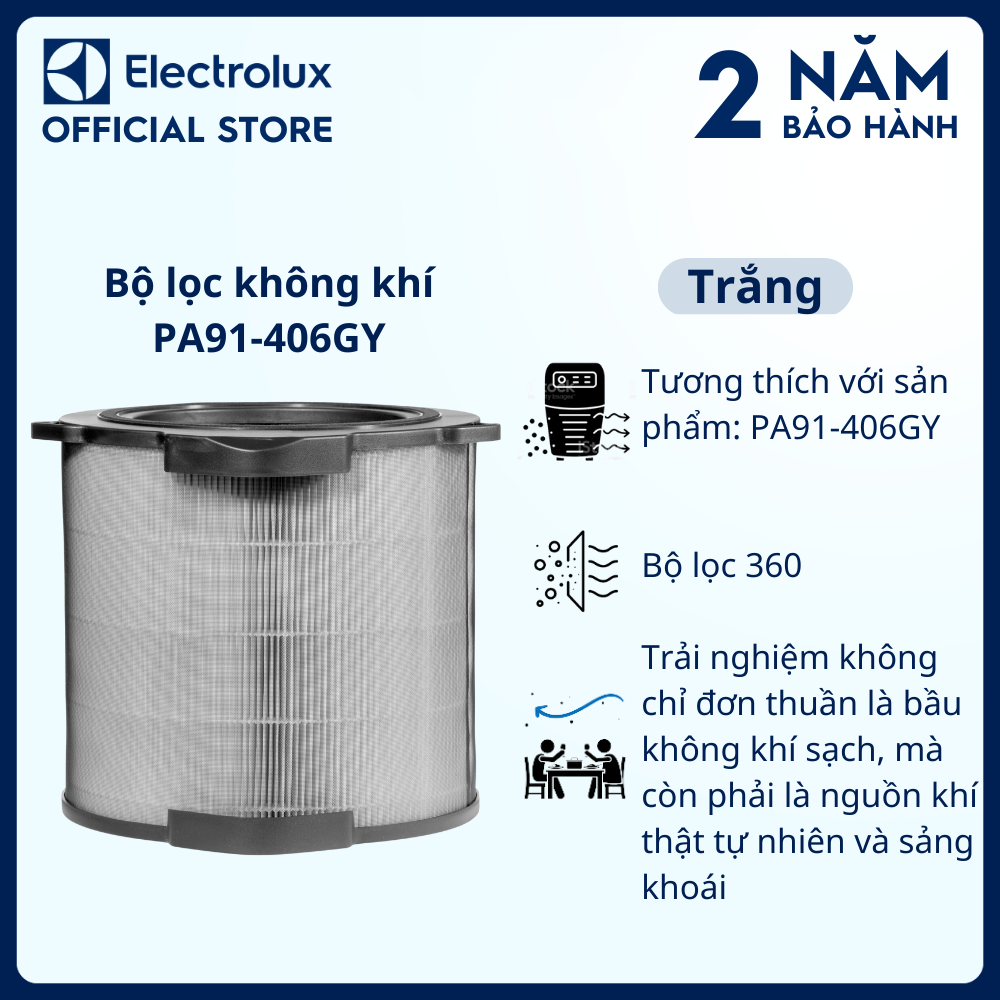 Bộ lọc không khí Electrolux 360 PA91-406GY, lọc bụi siêu mịn thông minh, Loại bỏ bay mùi khó chịu [Hàng chính hãng]