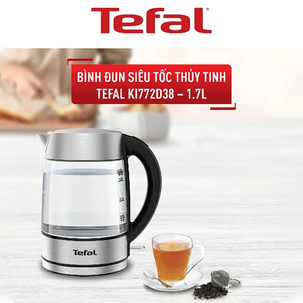 Bình đun siêu tốc thủy tinh 1.7L Tefal KI772D38 - 2400W - Hàng chính hãng