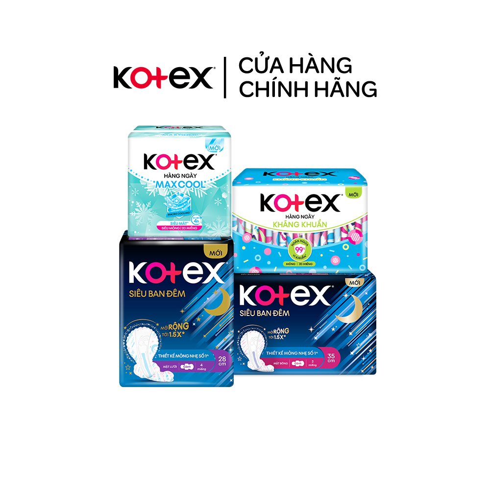 [Quà tặng không bán] Combo 4 gói BVS ban đêm (mặt bông+lưới) và hằng ngày ( kháng khuẩn+maxcool)