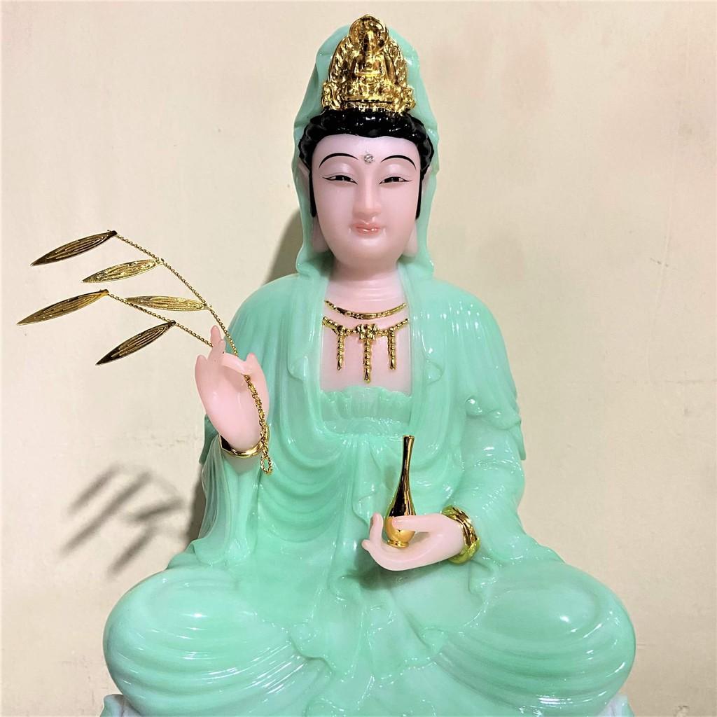 Tượng Phật Quan Âm Đá Xanh Ngọc Cao 30cm