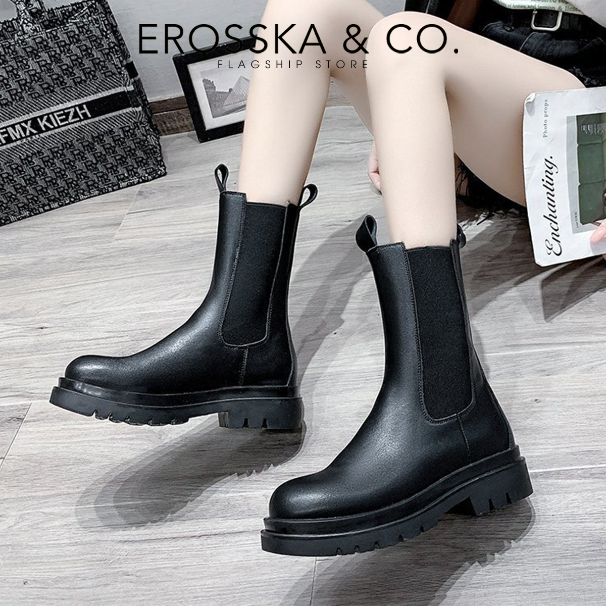 Erosska - Giày boot nữ martin đế dày cổ cao phong cách năng động - GB011