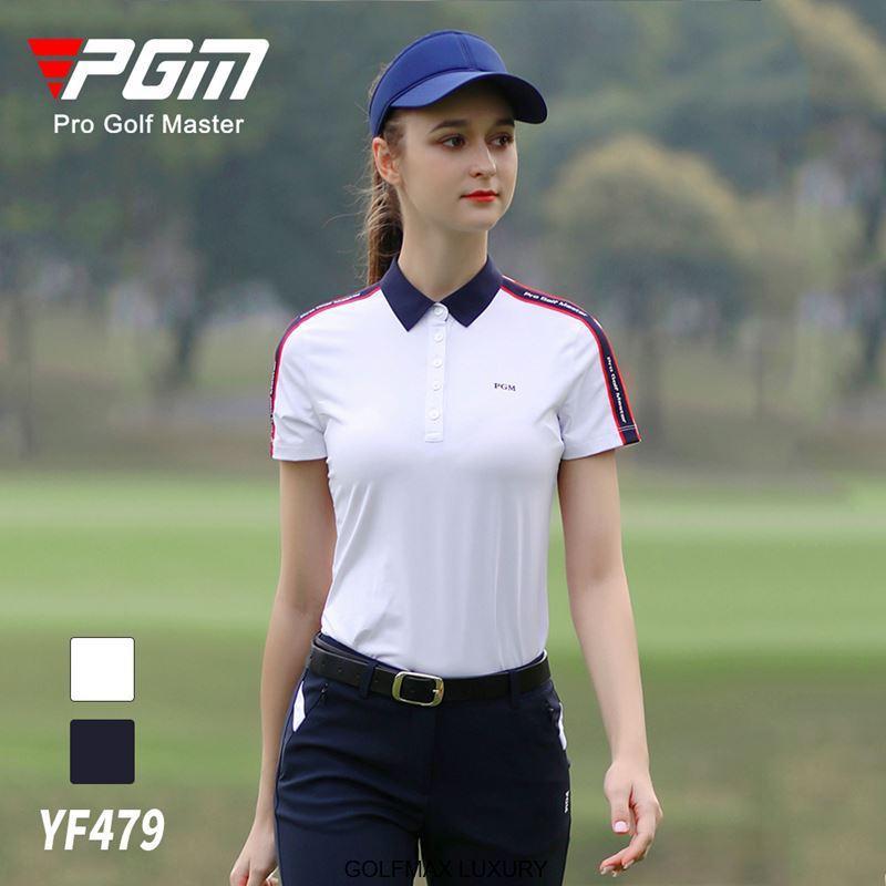 Áo ngắn tay Golf nữ chính hãng PGM - YF479 - Chất liệu vải sợi Polyester kết hợp spandex cao cấp, bền đẹp