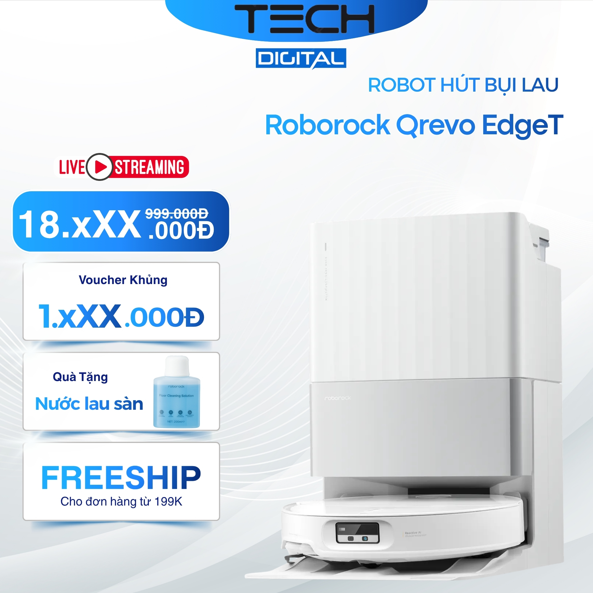Bảo Hành 24T Robot Hút Bụi Lau Nhà Roborock QRevo EdgeT Lực Hút 18.500 Pa - Hàng Chính Hãng