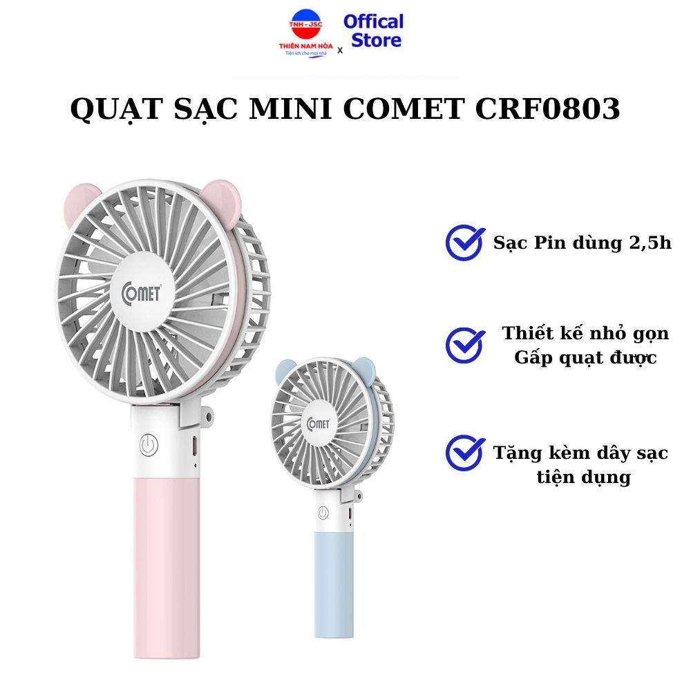 Quạt sạc Comet CRF0803 -  Quạt mini siêu mát để Balo, cho NV văn phòng, học sinh sinh viên...sạc USB tiện dụng - Hàng chính hãng