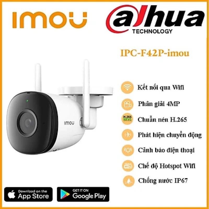 Camera wifi Imou ngoài trời F42P 4MP - Hàng chính hãng