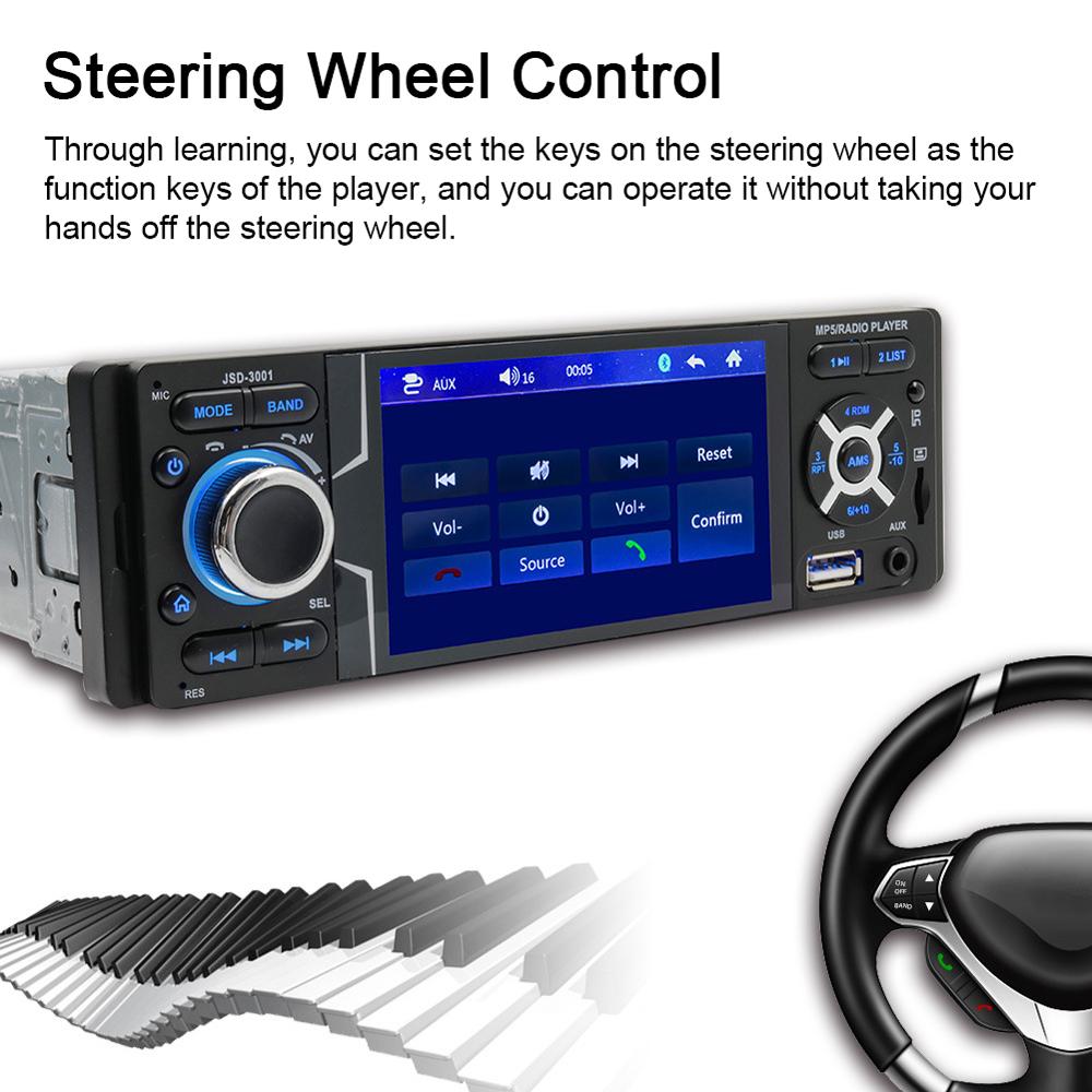 4.1 Inch Single Din Car Stereo BT Touchscreen MP5 Player FM Radio Receiver Support TF/USB/AUX-IN Hands-Free Calling Reverse Picture Steering Wheel Control