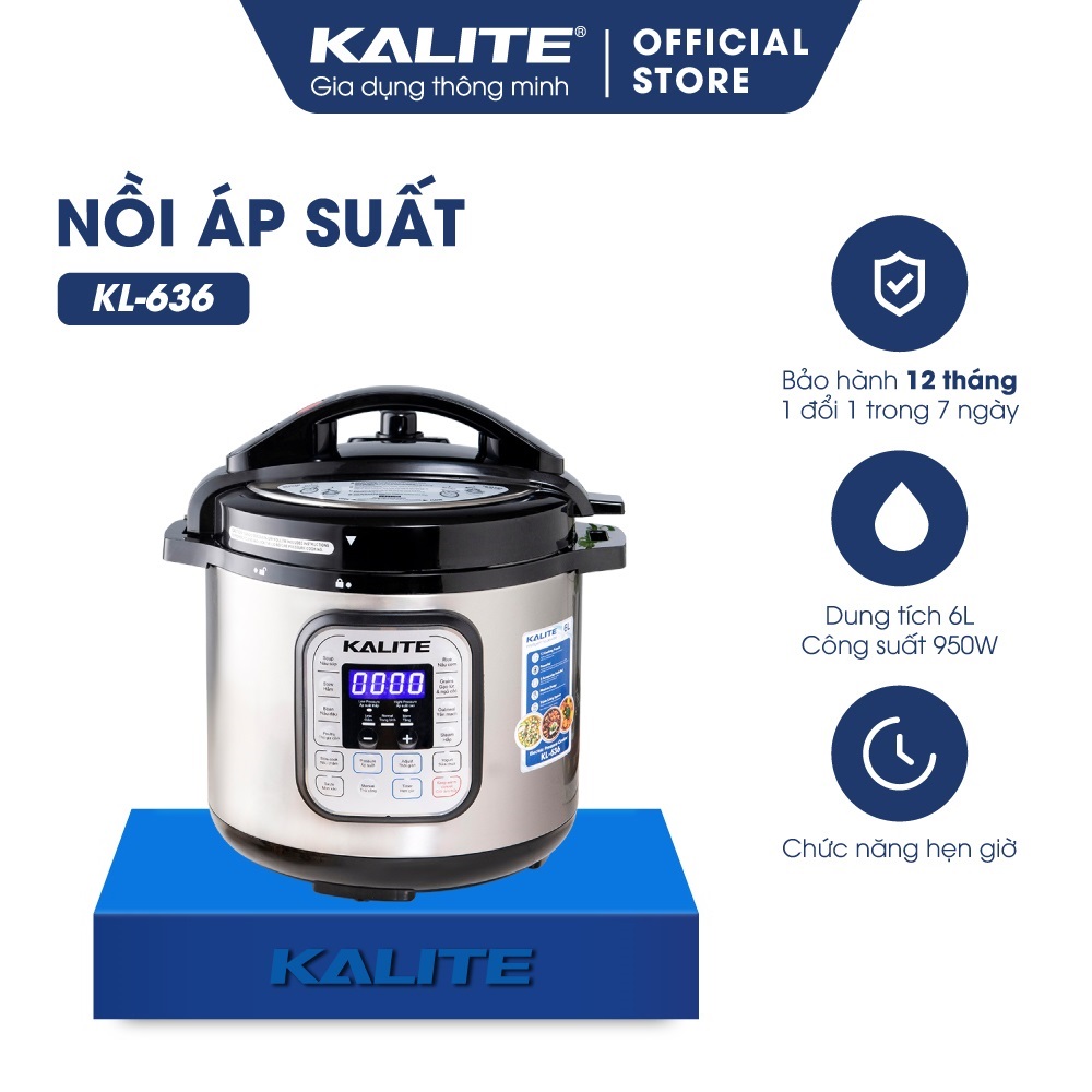 Nồi áp suất điện đa năng Kalite KL636, công suất 950W, dung tích 6L, bảng điều khiển setup sẵn đa dạng món ngon, có chức năng hẹn giờ, hàng chính hãng