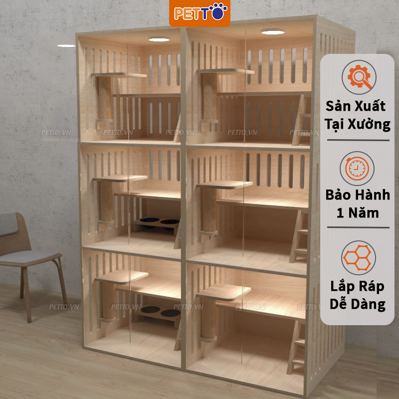 Tủ mèo bằng gỗ - tủ cho mèo nhiều ngăn SANG TRỌNG kết hợp đồ chơi dành cho 1 - 6 bé mèo BẢO HÀNH 1 NĂM HT003