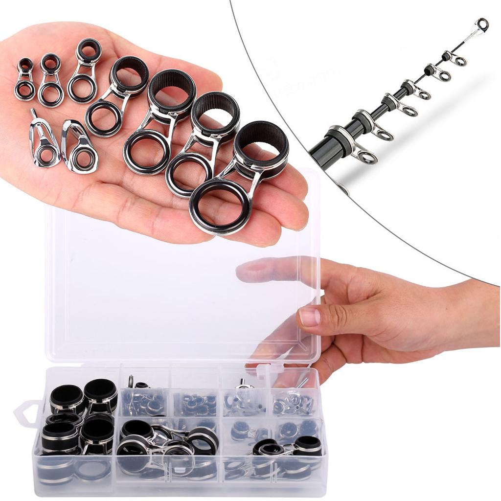55Pcs/box Stainless Steel Fishing Rod Guides Rod Repair Kit DIY Eye Rings