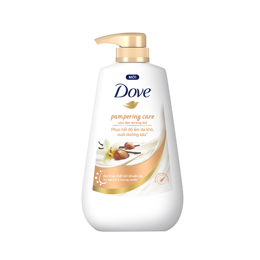 Sữa tắm dưỡng thể Dove Pampering Care phục hồi độ ẩm da khô với bơ hạt mỡ và hương hoa vanilla 500g