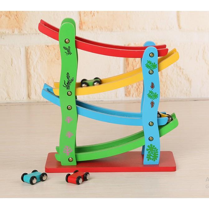 Bộ Đồ Chơi Đường Ray Xe Trượt 4 Tầng Bằng Gỗ Cho Bé
