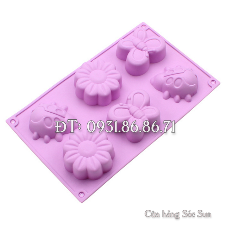Khuôn silicon 6 con ong, bướm, hoa - Mã số 1413