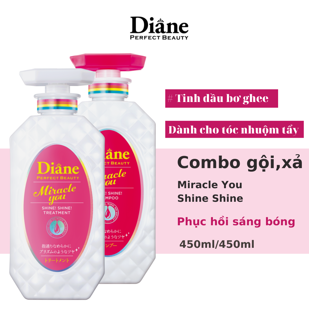 Combo Dầu gội xả phục hồi sáng bóng dành cho tóc nhuộm tẩy Diane Miracle You Shine Shine Shampoo &amp; Treatment