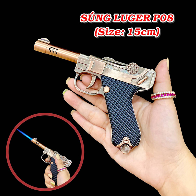 Bật lửa hột quẹt khè hình súng dài LUGER 663 lửa kim size 15cm- xài gas