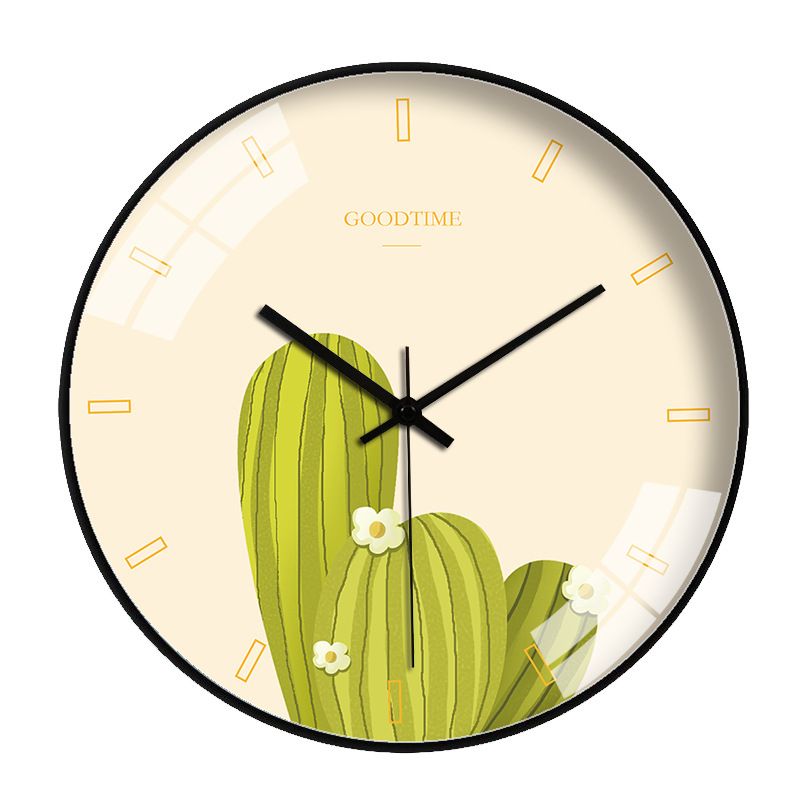 Đồng hồ treo tường tròn Goodtime nền vàng xương rồng xanh lá 30cm