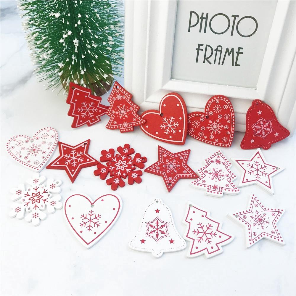 Bộ 12 mặt dây gỗ tự nhiên trang trí cây thông Noel hình bông tuyết/yêu tinh cho Giáng Sinh