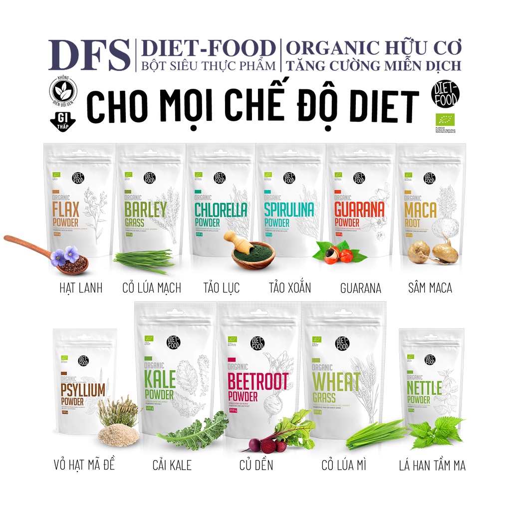 Bột Cỏ Lúa Mì Non Hữu Cơ Diet Food Organic Wheat Grass Powder 200g