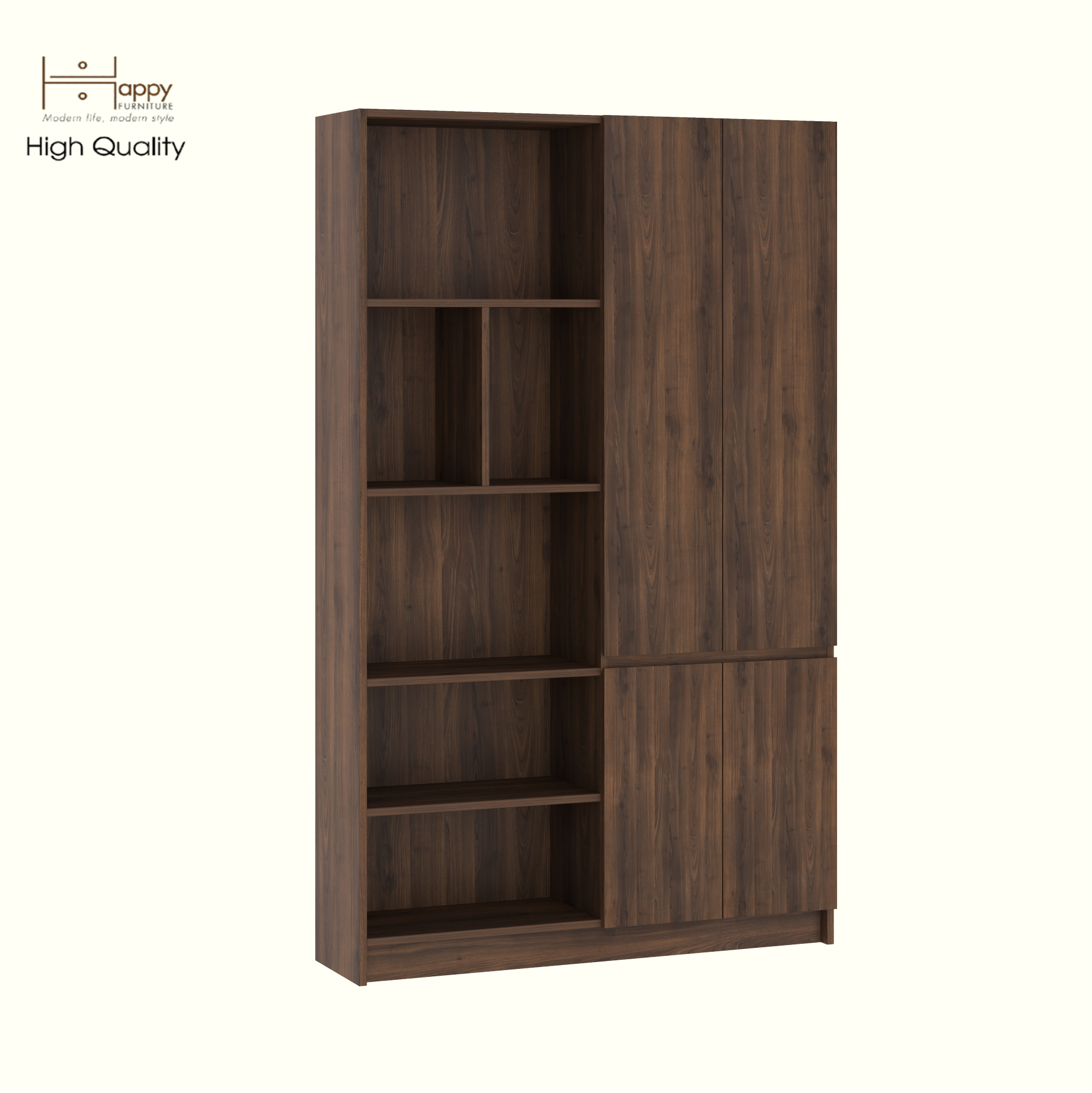 HAPPY FURNITURE , Kệ sách 4 cửa mở - CATY, KSA_085 , 110cm x 28cm x 180cm DxRxC