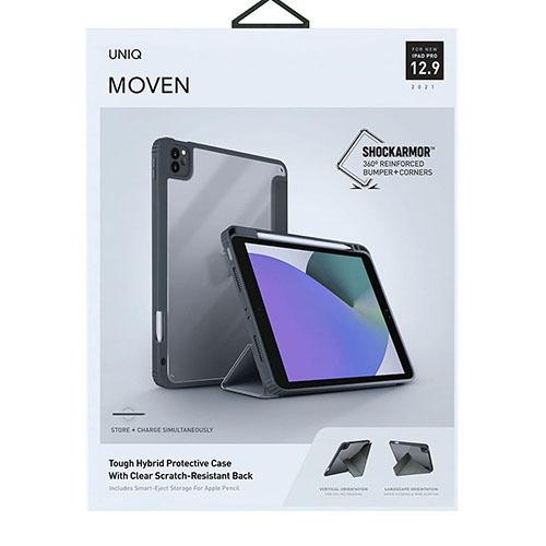 Ốp Ipad UNIQ Moven Antimicrobial Charcoal Grey Cho iPad Pro 12.9 Inches Đẹp Trong Suốt Có Khay Bút