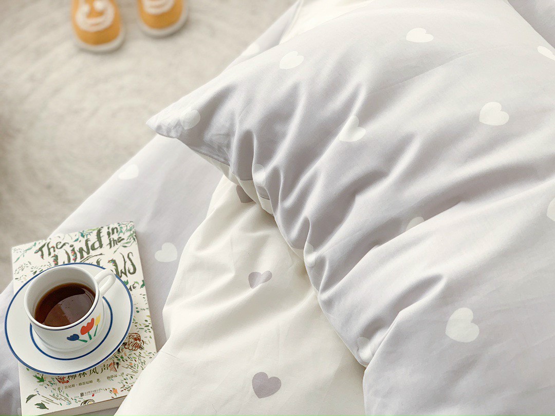 Bộ chăn chần ga gối cotton sử dụng 2 mặt LIDACO SP001450 - Tim xám trắng