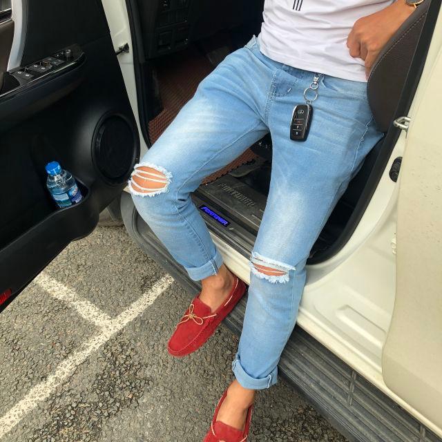 Quần jean Nam rách gối co giãn cao cấp ống bó skinny phong cách Hàn quốc D&Y DN09