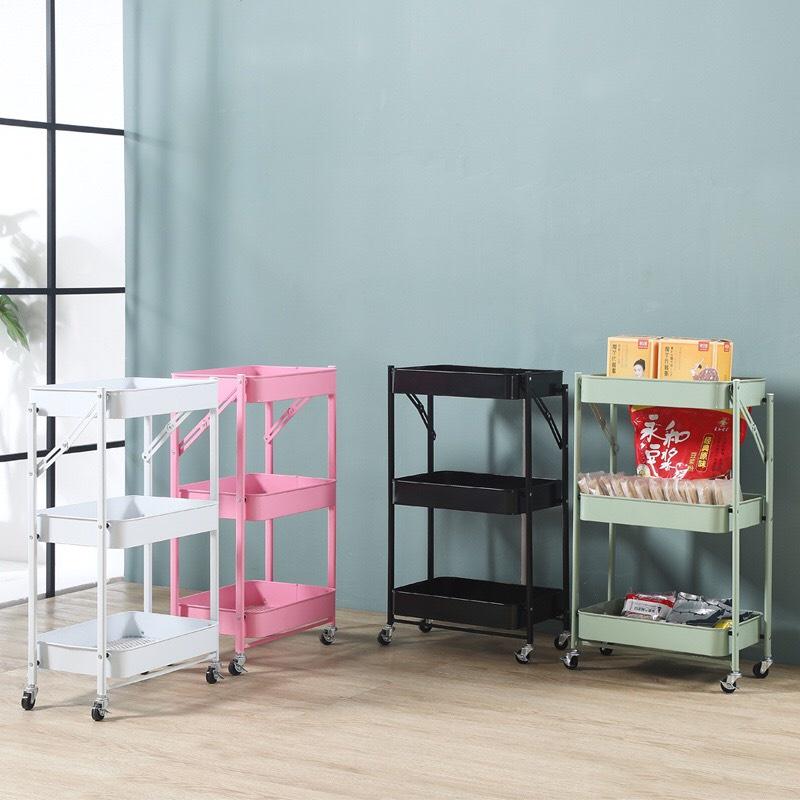 Kệ xe đẩy 3 Tầng bằng sắt GẤP GỌN, kệ đa năng
