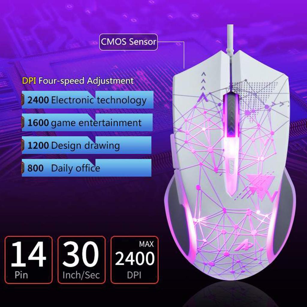 AJ119 USB Wired Gaming Computer Mouse 6 Button 3200DPI Mice for PC White