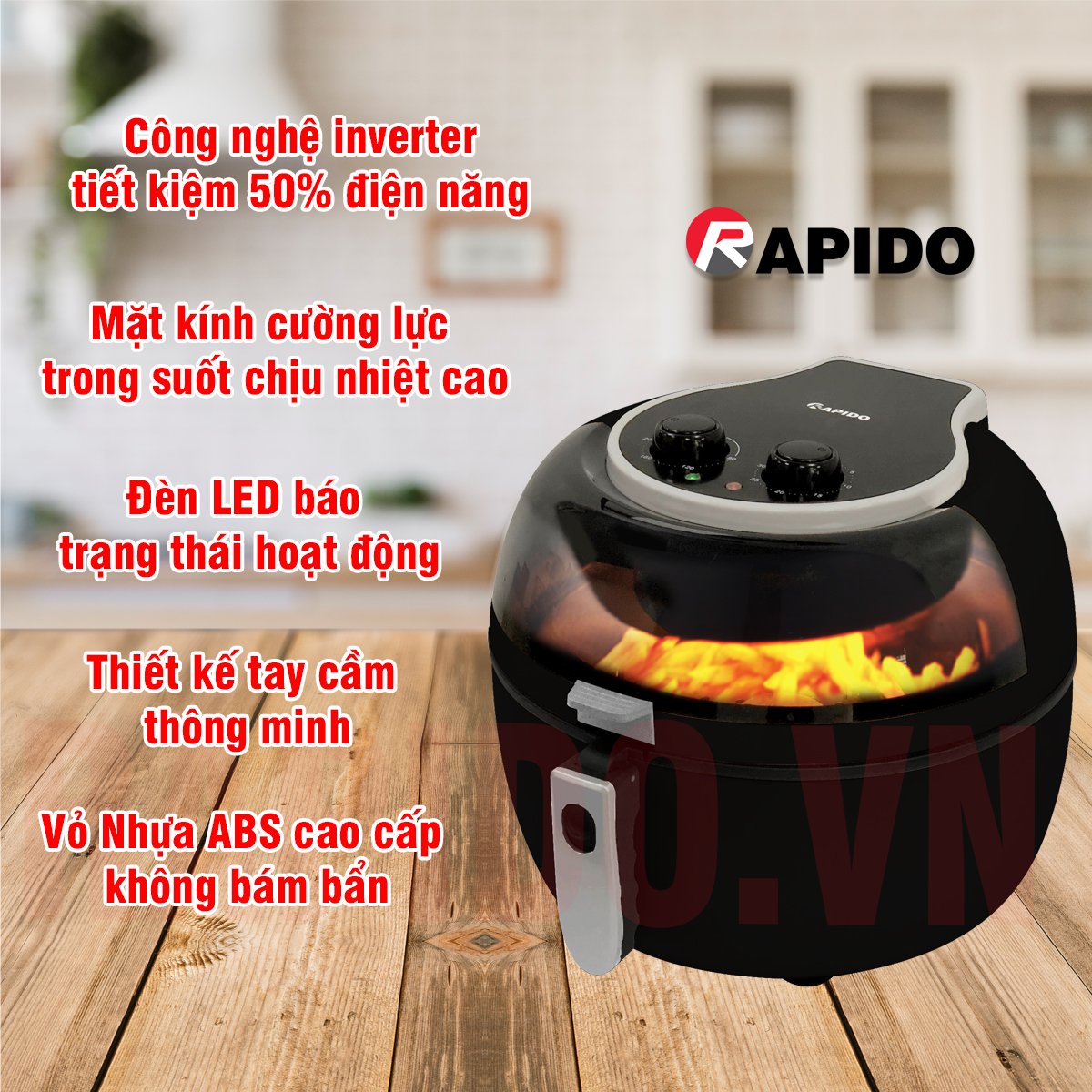 Nồi Chiên Không Dầu Rapido RAF6.5M LUX (Điều khiển cơ) - Hàng Chính Hãng