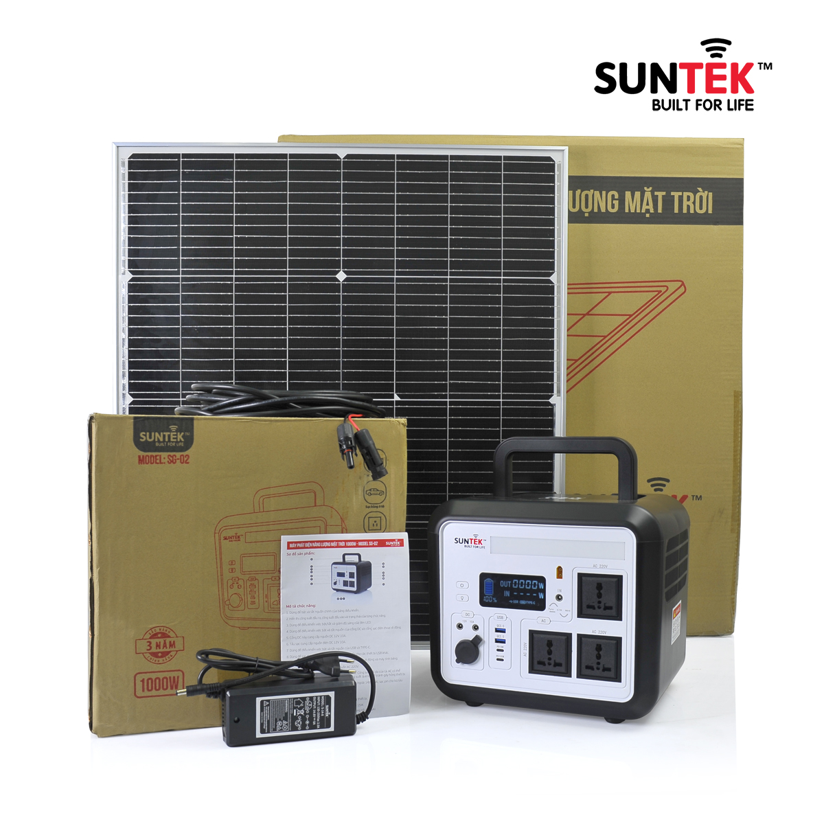 Máy Phát Điện SUNTEK SG-02 1000W Sạc Bằng Năng Lượng Mặt Trời - Bảo hành 3 năm - Hàng Chính Hãng