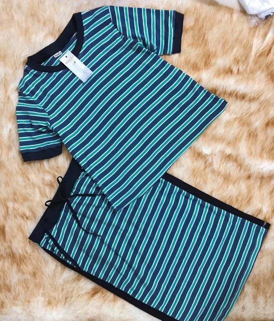 Set áo chân váy kẻ ngang cộc tay DVNL