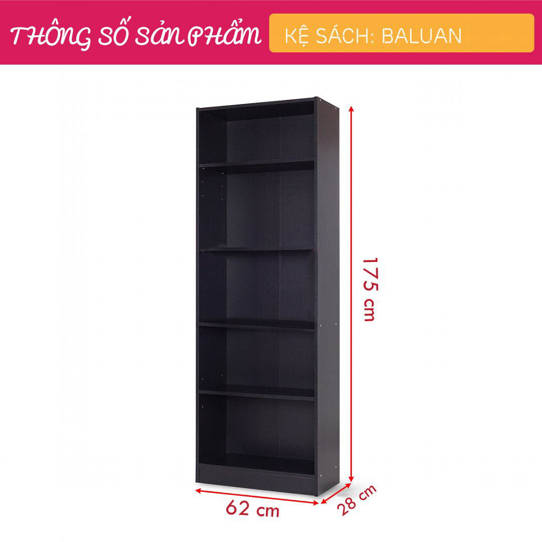 Kệ sách, kệ trang trí gỗ hiện đại SMLIFE Baluan  | Gỗ MDF dày 17mm chống ẩm | D62xR28xC175cm