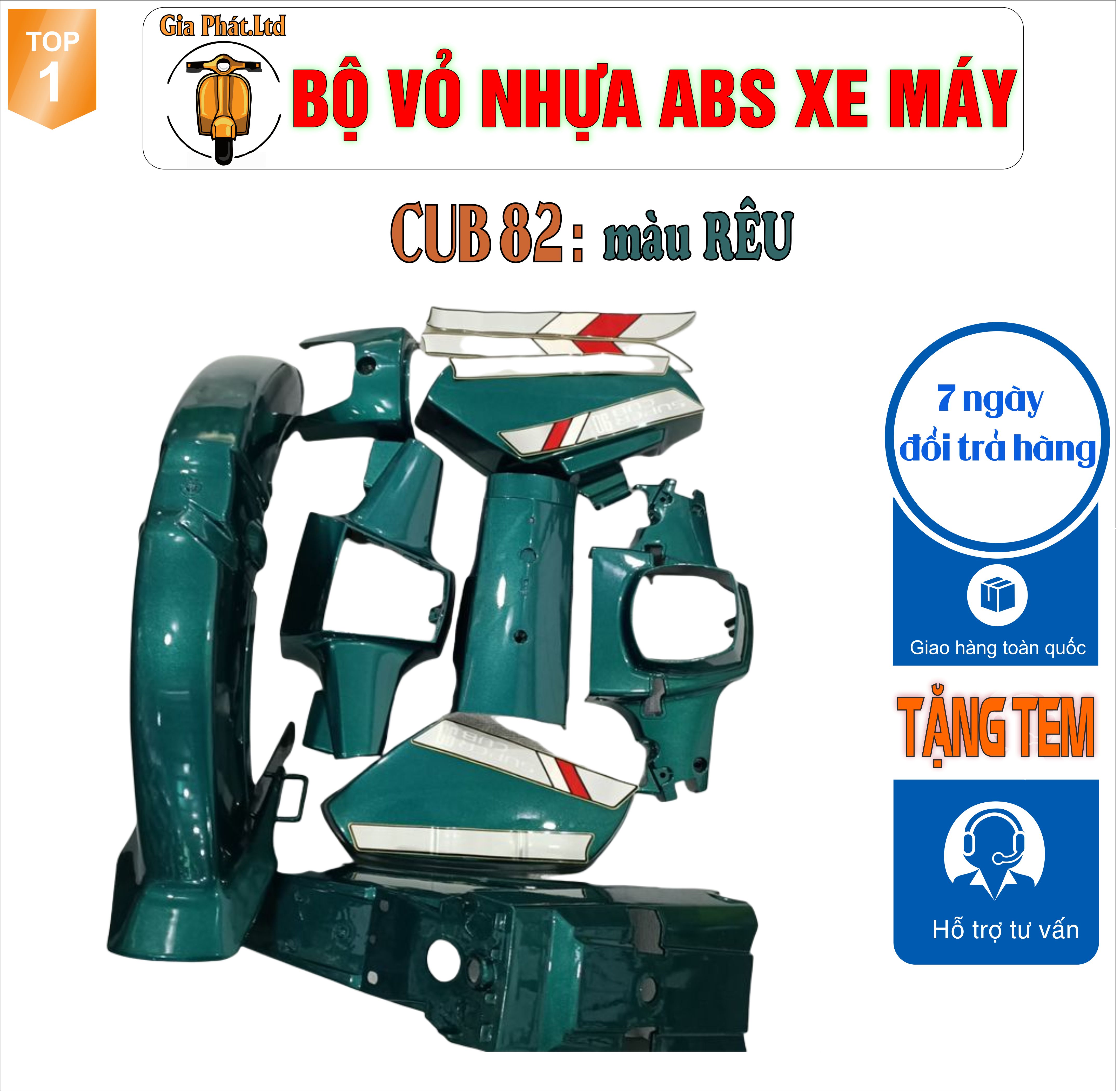 [Tặng tem] Bộ dàn áo xe Cub 82 màu XANH RÊU - nhựa ABS cao cấp -TKB-2957-5862