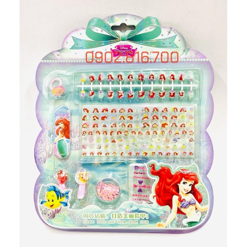 Vỉ đồ chơi trang điểm làm móng làm nails sticker 3D nổi dán móng tay cho bé gái hình Elsa-công chúa-Ariel-Sofia