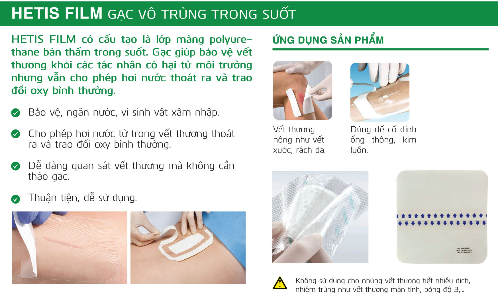 Hộp Gạc vô trùng chống thấm nước  HETIS Film HTF 100100-R (Hộp 10 miếng 10x10cm) - Bảo vệ vết thương chống nhiễm trùng